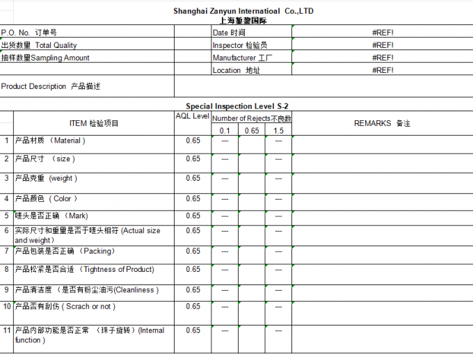 Shanghai Zanyun International Trade Co., Ltd. Kalite kontrol